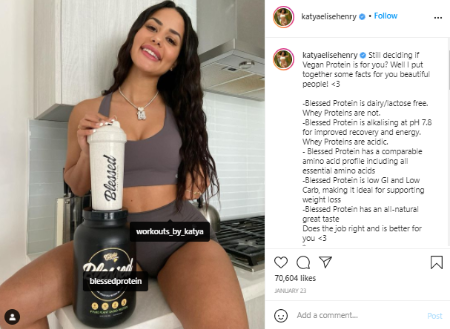 Katya Elise Henry promoting Blessed Protein